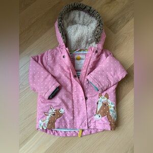 Baby Boden Pink Horse Polka Dot Coat with Removable Borg Vest 12-18M